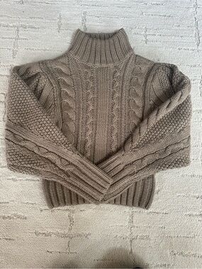 Astr Chunky Cable Turtleneck Sweater - Taupe Brown
